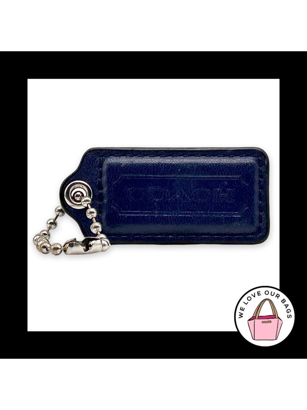 COACH HANG TAG 2.25" Blue Leather Bag Charm Keychain Fob Nickel Large